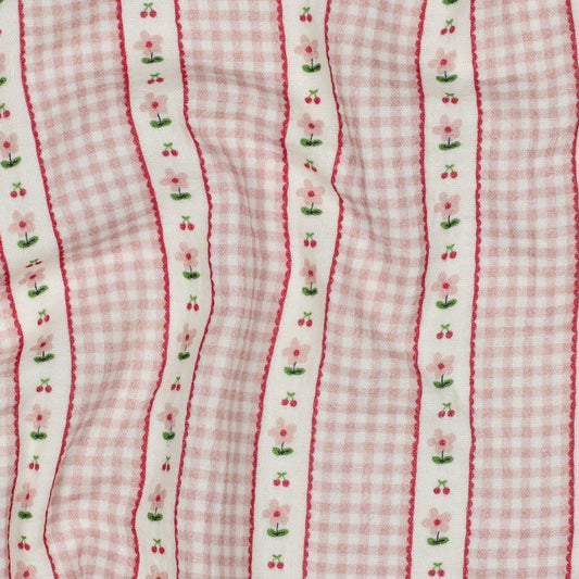 Musselina Riscas Floral Rosa