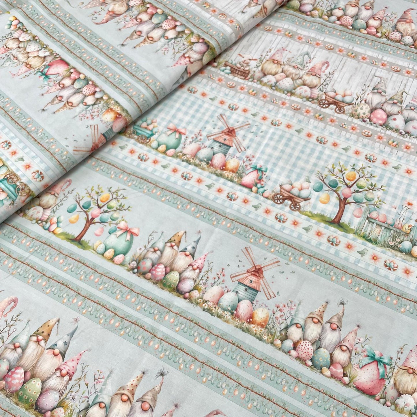 Poplin Barras Páscoa Gnomos Azul