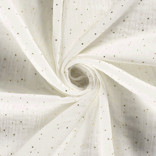 Musselina Pintinhas Douradas Branco