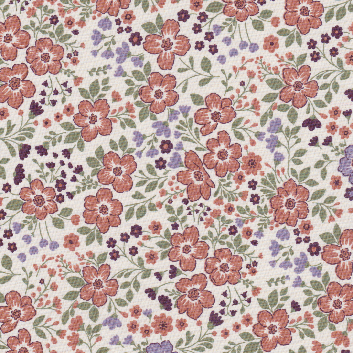 Poplin Flores Coral e Lilás