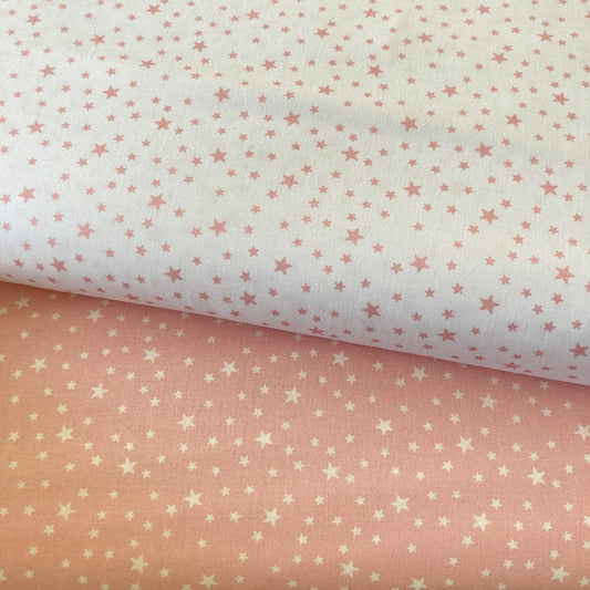 Poplin Estrelas Branco com Rosa