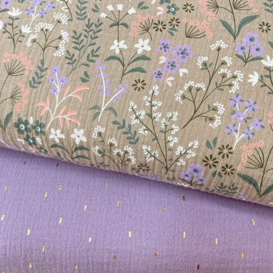 Musselina Castanho Flores Lilás