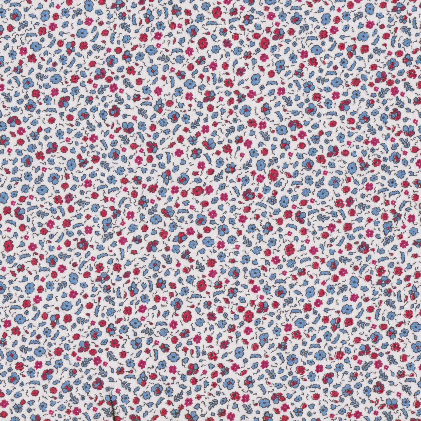 Retalho Poplin Flores Pequenas Azuis e Vermelhas - 55cm