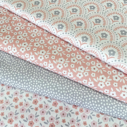 Poplin Flores Rosa e Cinza