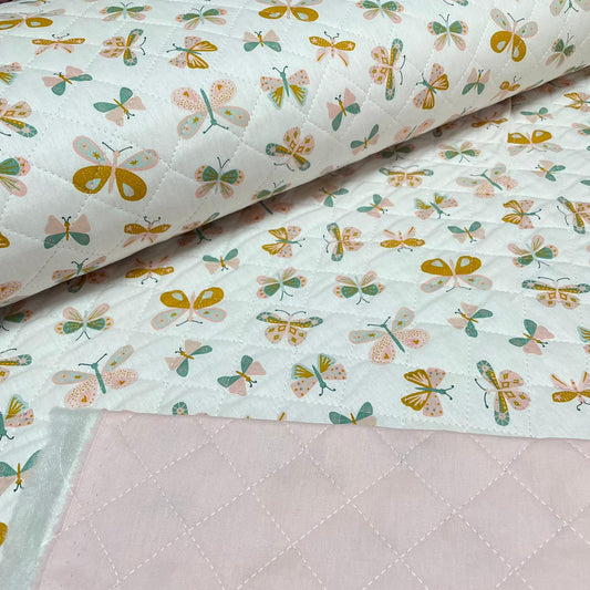 Tecido Acolchoado Duplo Borboletas/Rosa