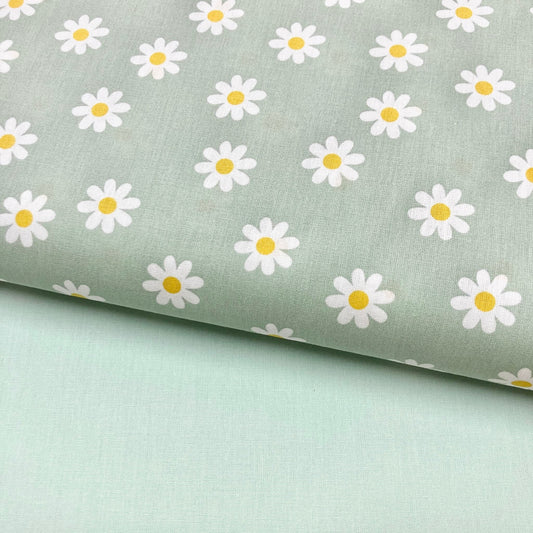 Poplin Verde Água Margaridas