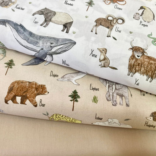 Poplin Digital Animais com Nome Branco