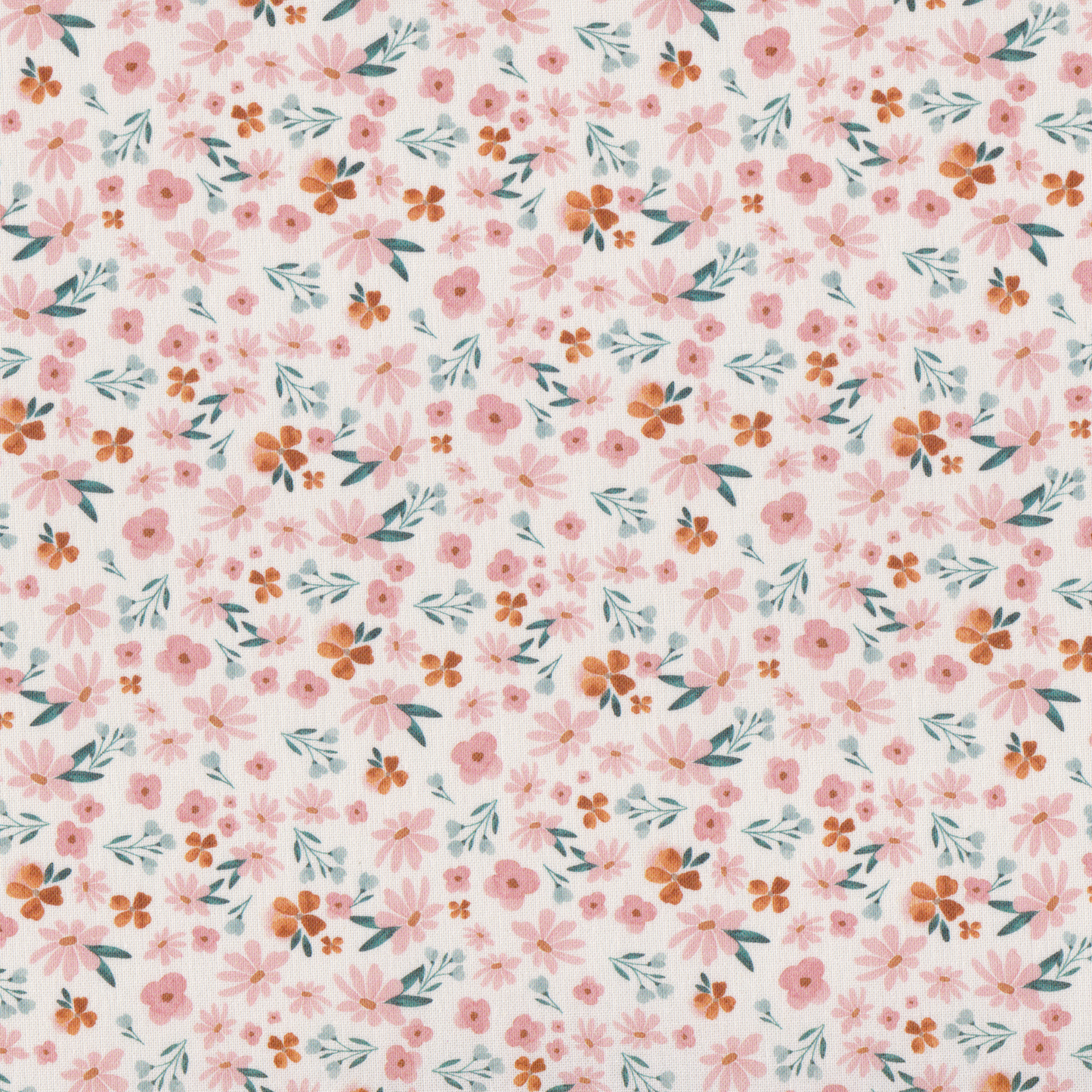 Poplin Flores Rosa com Folhinhas Petróleo