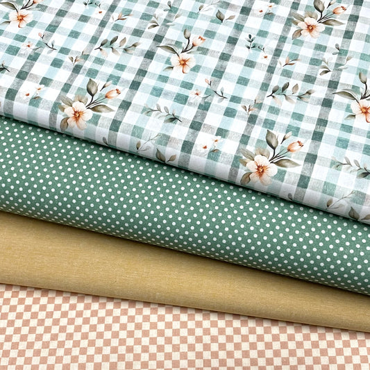 Poplin Xadrez Verde com Flores