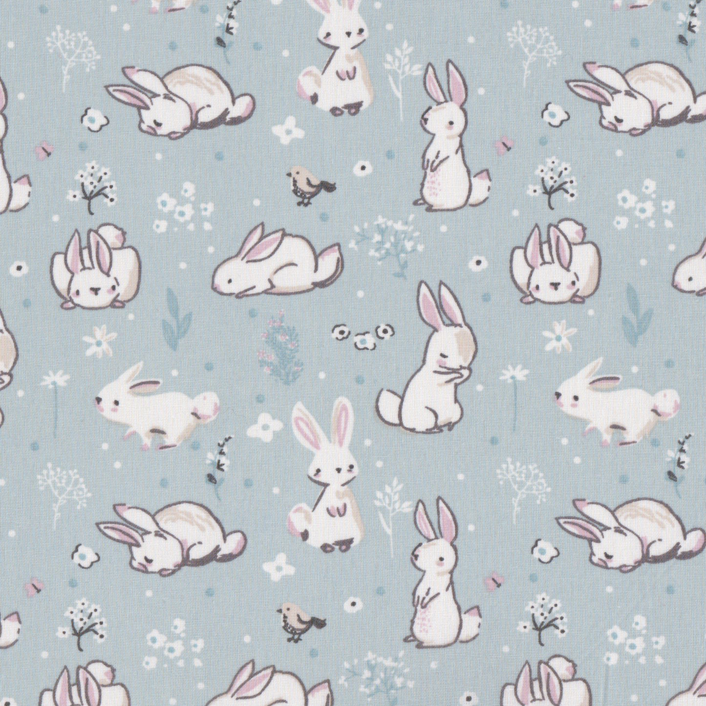 Retalho Poplin Coelhinhos Azul - 55cm