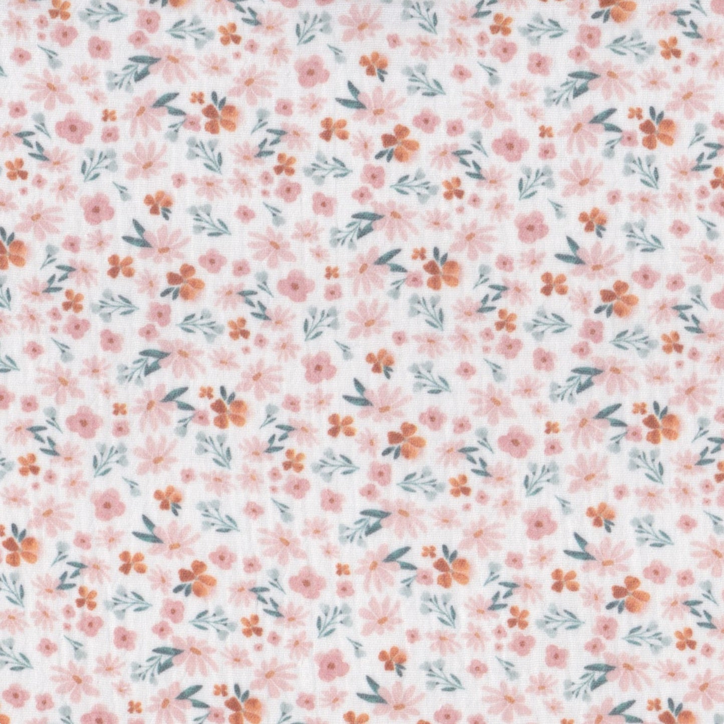 Musselina Flores Rosa com Folhinhas Petróleo