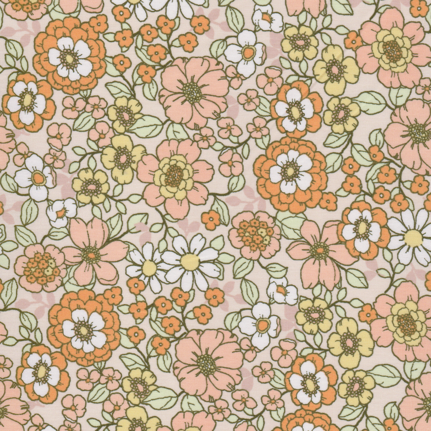 Retalho Poplin Floral Laranja e Coral - 65cm