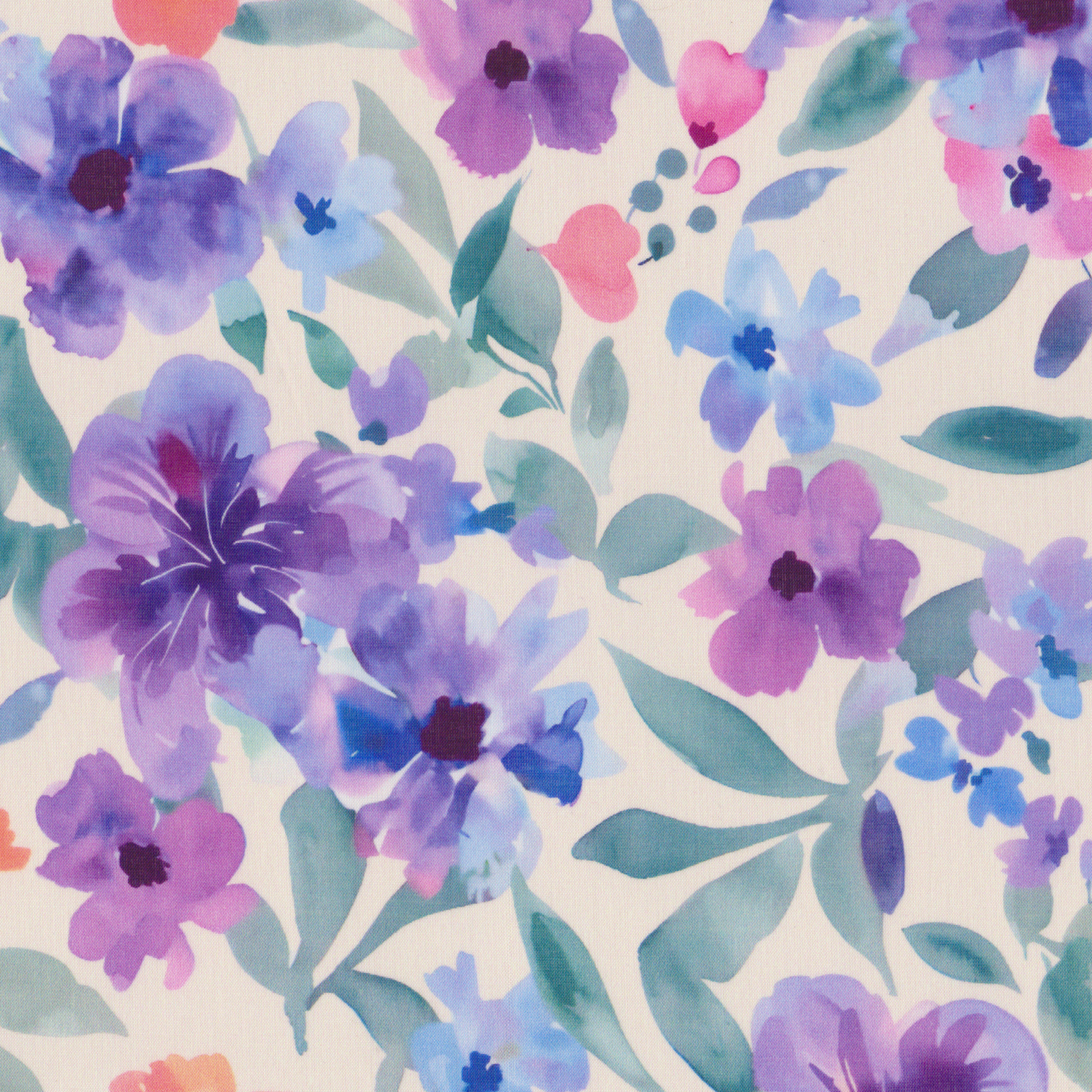Voile Floral Roxo e Azul