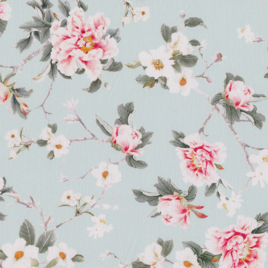 Viscose Floral Azul Claro