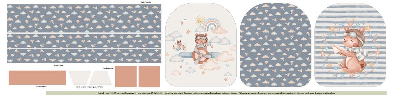 Painel Ursinho Aviador Baby Boy - mochila azul