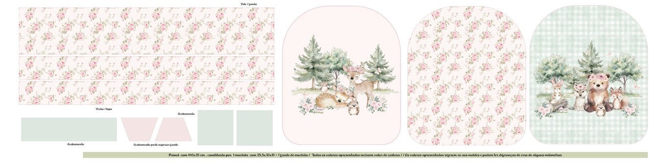 Painel Animais do Bosque Baby Girl - mochila verde água