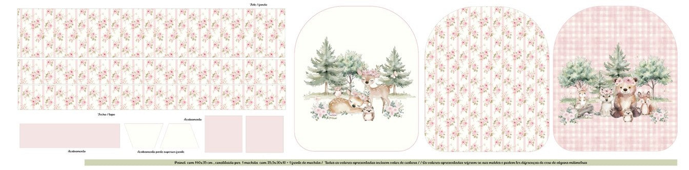 Painel Animais do Bosque Baby Girl - mochila rosa