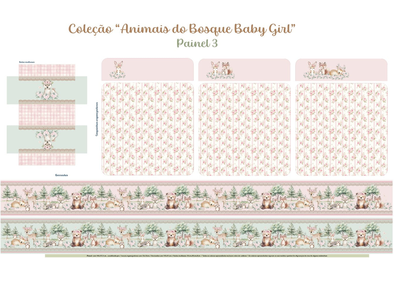 Painel Animais do Bosque Baby Girl - saquinhos