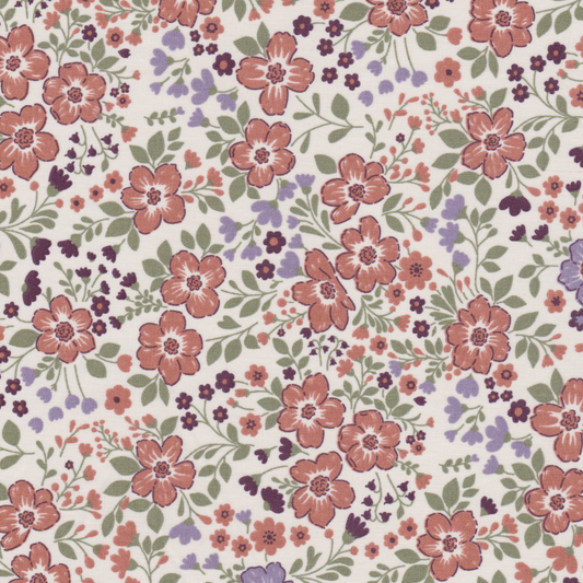 Poplin Flores Coral e Lilás