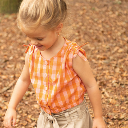 Poplin Vichy Rosa e Laranja