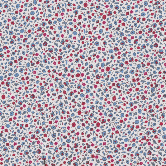 Retalho Poplin Flores Pequenas Azuis e Vermelhas - 55cm