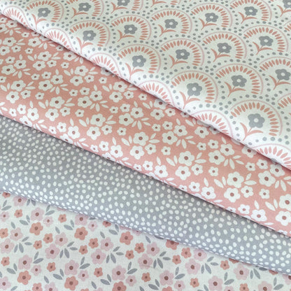Poplin Flores Rosa e Cinza