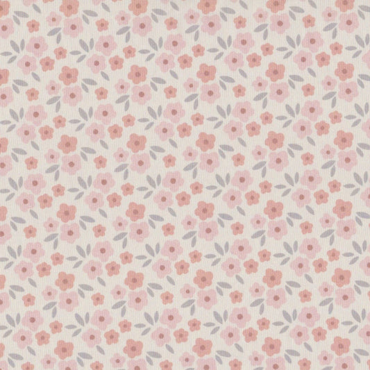 Poplin Flores Rosa e Cinza