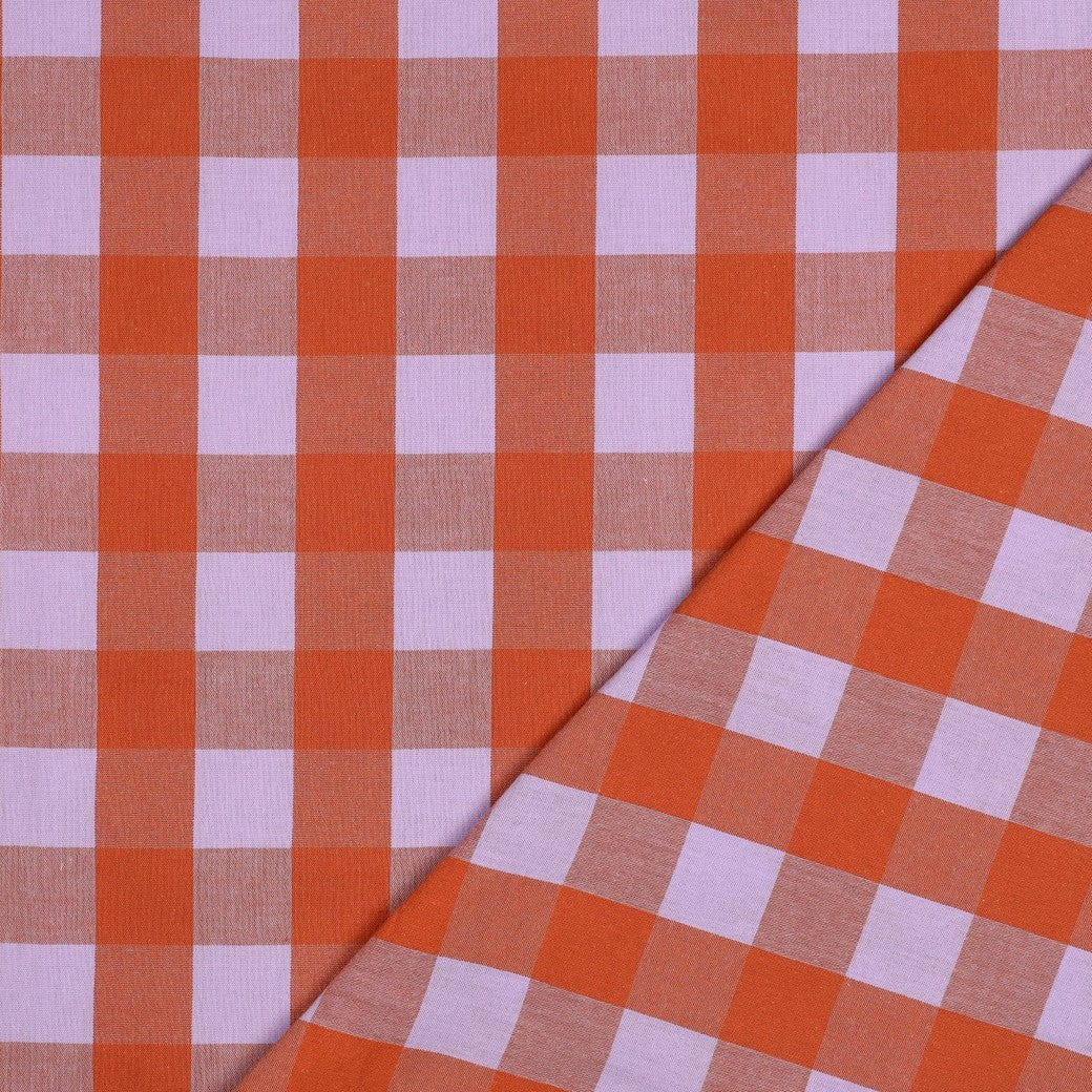 Poplin Vichy Grande Laranja e Lilás