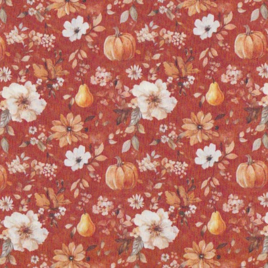 Poplin Terracota com Abóboras e Pêras