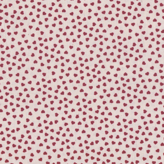 Poplin Cru com Corações Vermelho Escuro