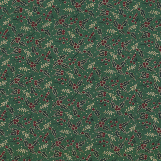 Poplin Azevinho Verde com Dourado