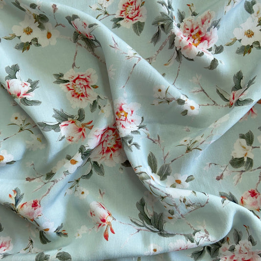 Viscose Floral Azul Claro