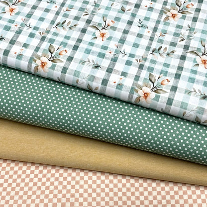 Poplin Xadrez Verde com Flores