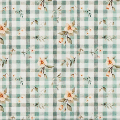 Poplin Xadrez Verde com Flores