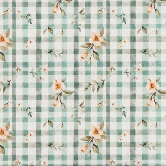Poplin Xadrez Verde com Flores