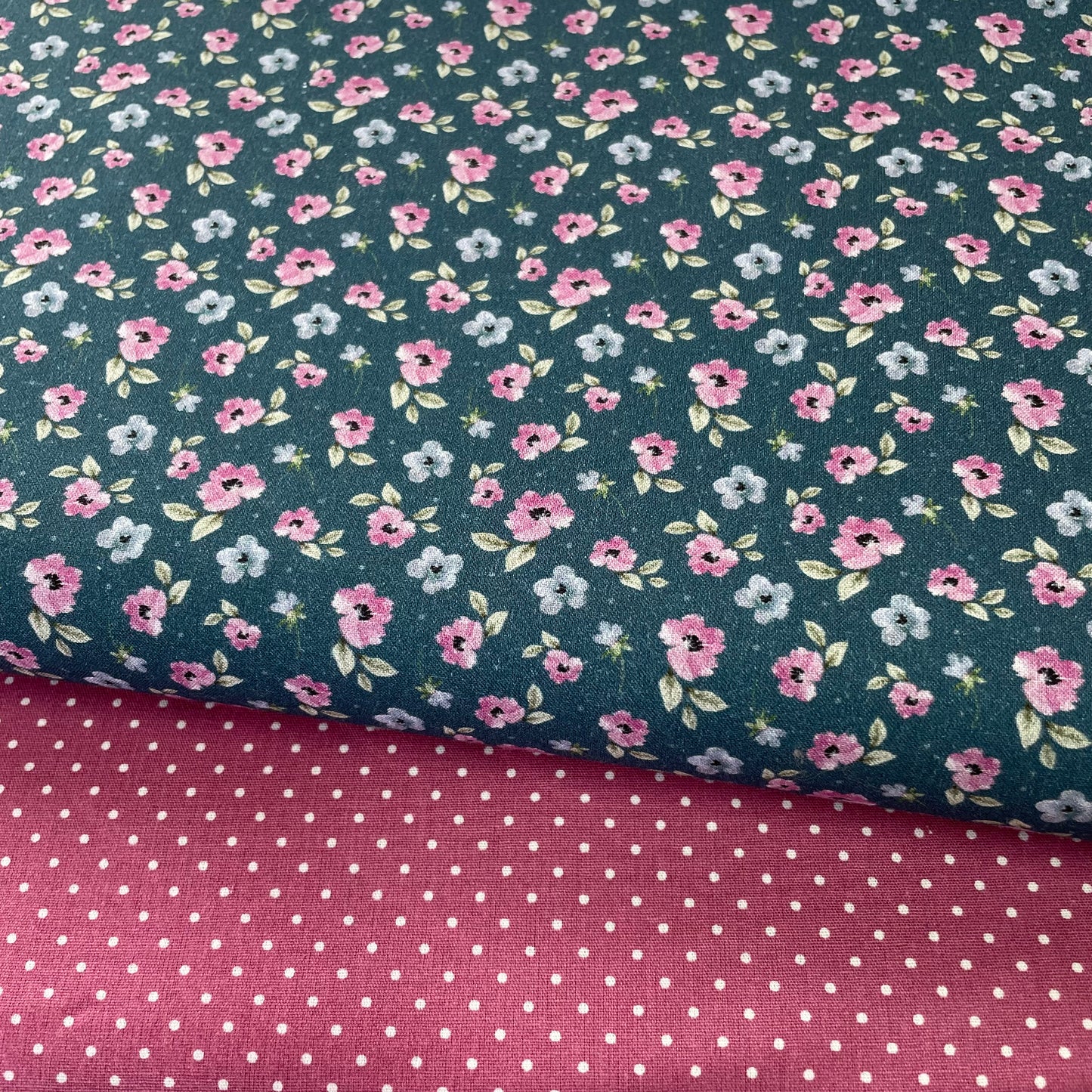 Poplin Azul Flores Rosa