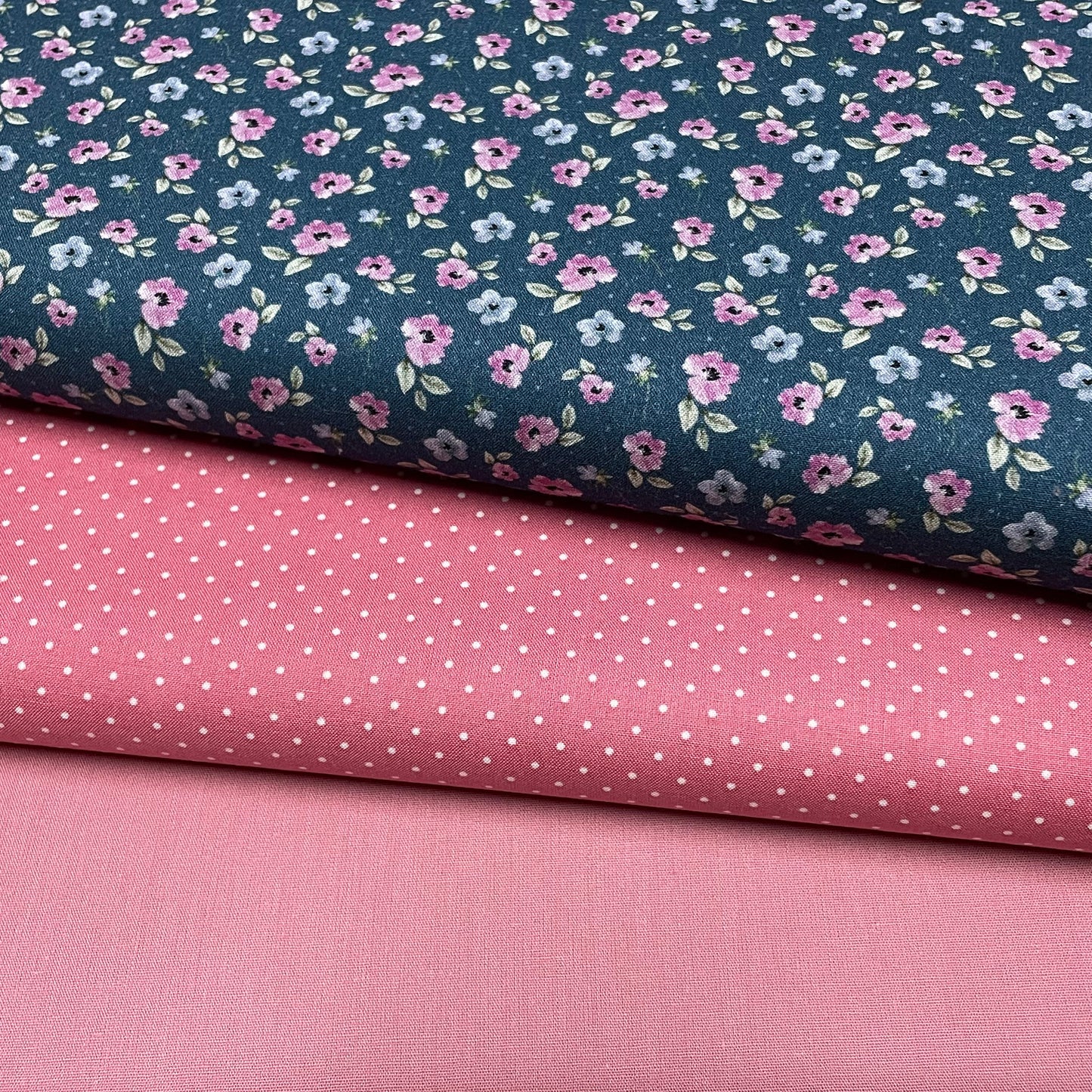 Poplin Azul Flores Rosa
