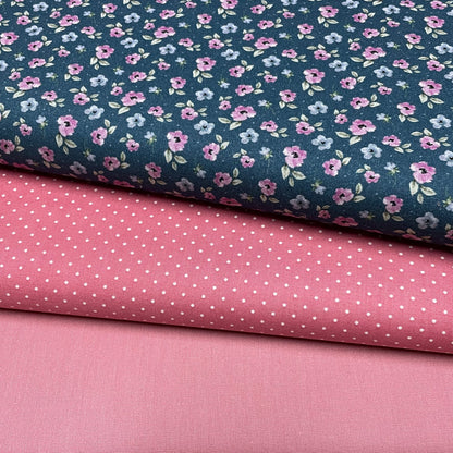 Poplin Azul Flores Rosa