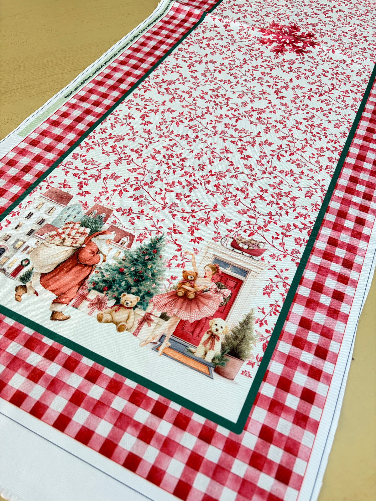 Painel Caminho de Mesa Vermelho Vintage Folhagens