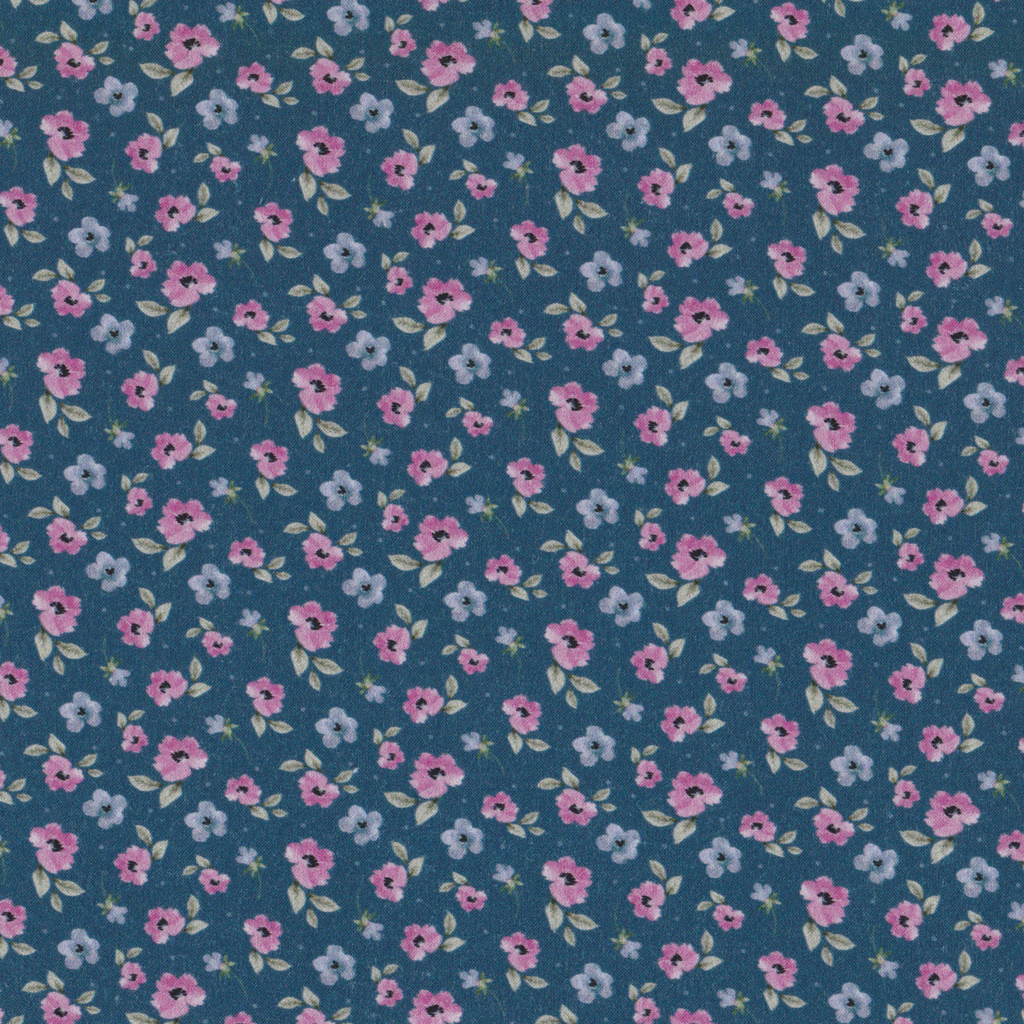 Poplin Azul Flores Rosa