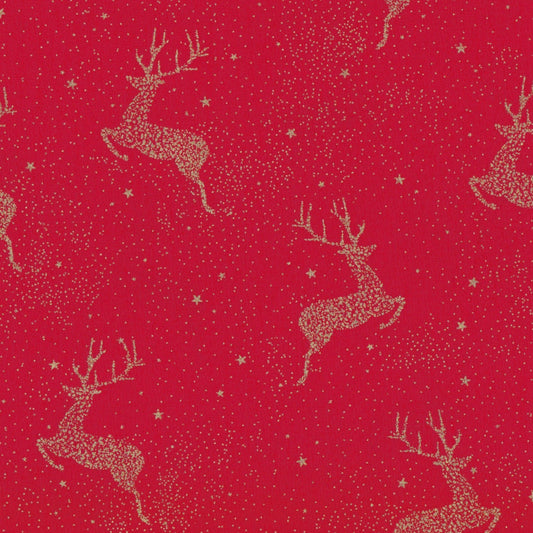 Poplin Renas Vermelho com Dourado