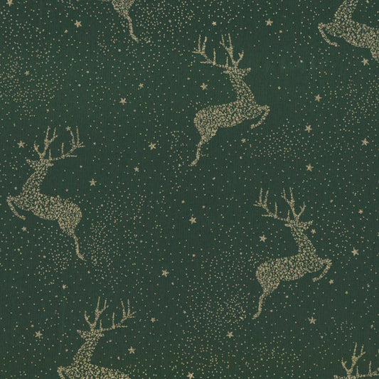 Poplin Renas Verde com Dourado