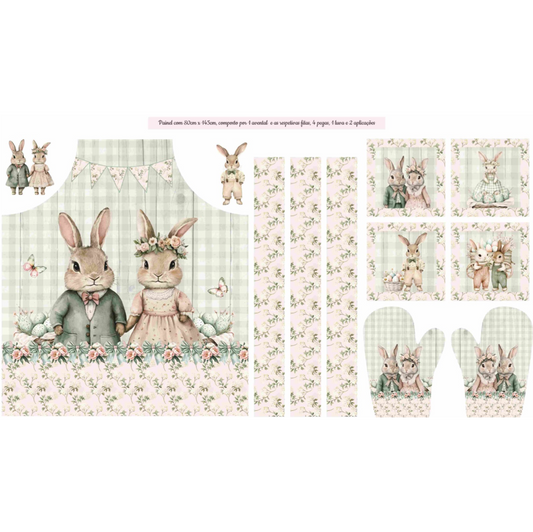 Painel Avental Primavera Vintage Verde e Rosa