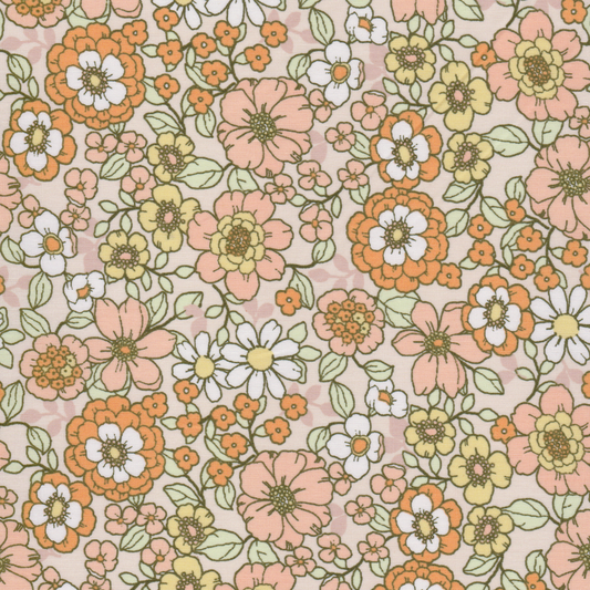 Retalho Poplin Floral Laranja e Coral - 45cm