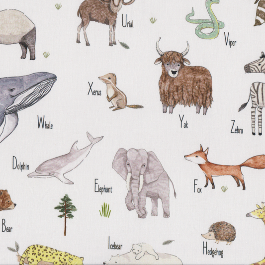 Poplin Digital Animais com Nome Branco