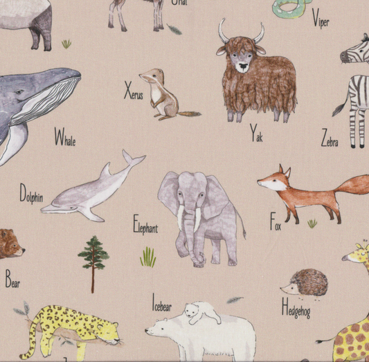 Retalho Poplin Digital Animais com Nome Bege - 80cm