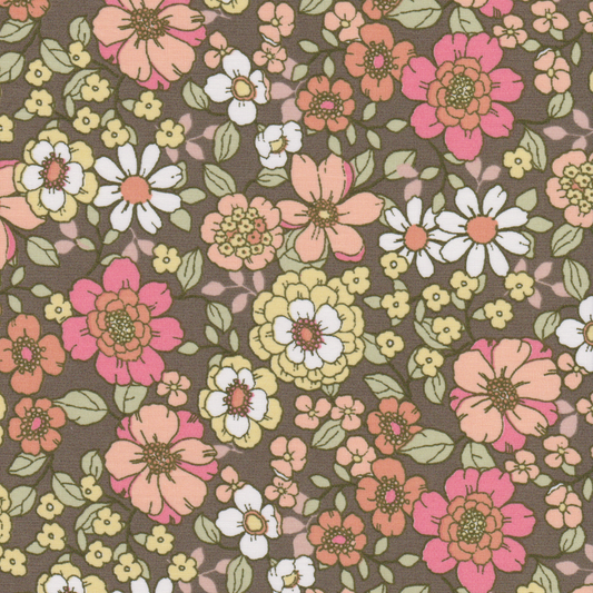 Retalho Poplin Floral Salmão e Verde - 50cm