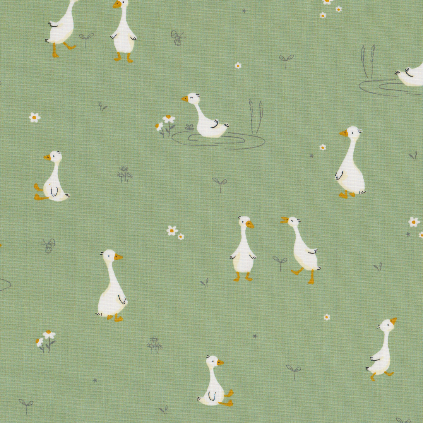Poplin Digital Patos Verde