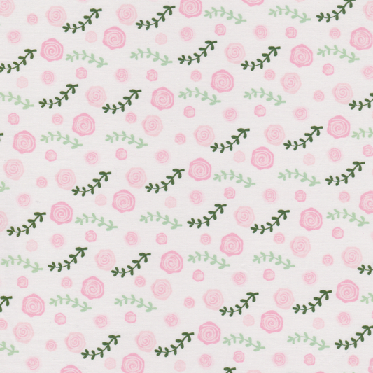 Retalho Poplin Rosas com Folhas - 55cm