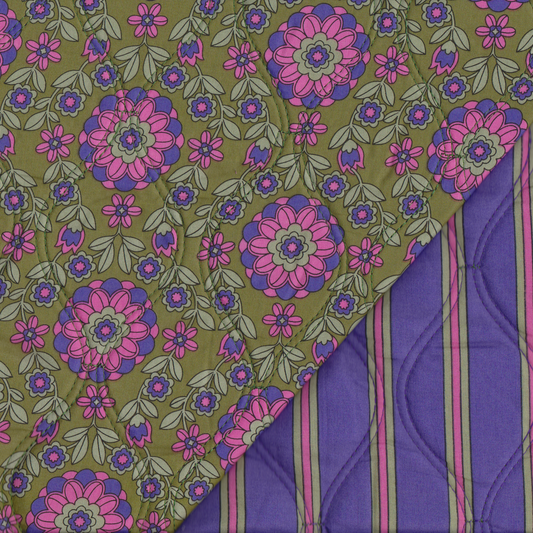Acolchoado Dupla Face Flores Verde e Roxo